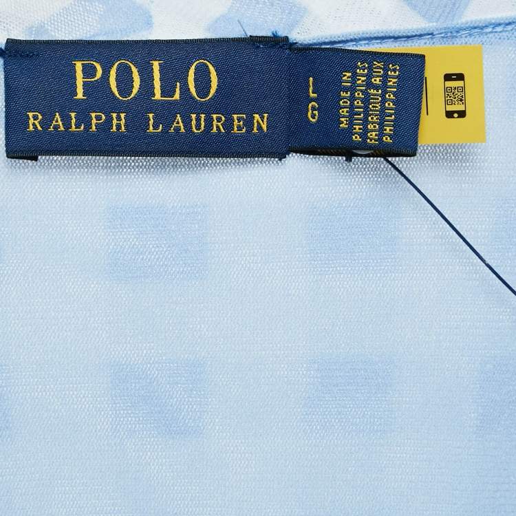 Pre Owned Polo Ralph Lauren Blue Checks Print Jersey Wrap-Around Ruffled Top L