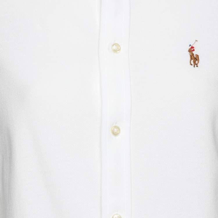 Pre Owned Polo Ralph Lauren White Knit Cotton Button Front Oxford Shirt S