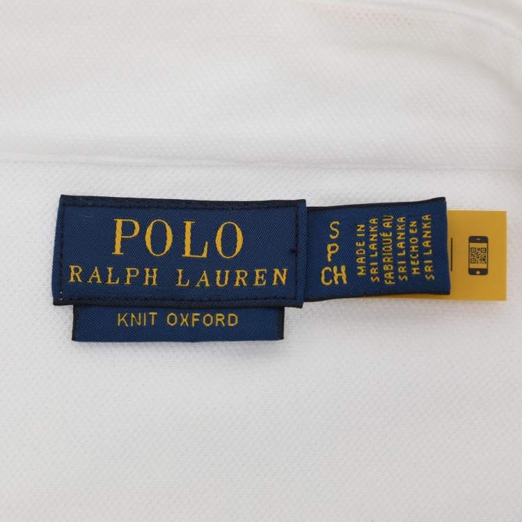 Pre Owned Polo Ralph Lauren White Knit Cotton Button Front Oxford Shirt S