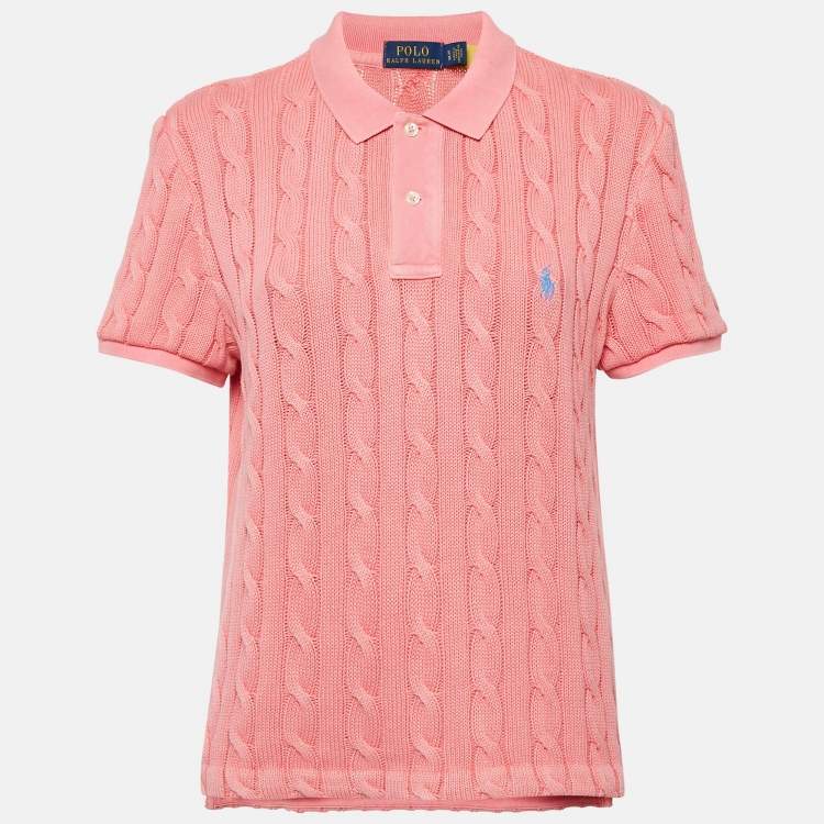 Polo Ralph Lauren Pink Cable Knit Polo T-Shirt XL Polo Ralph