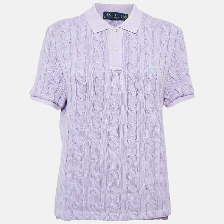 Pre Owned Polo Ralph Lauren Light Purple Cable Knit Polo T-Shirt XL