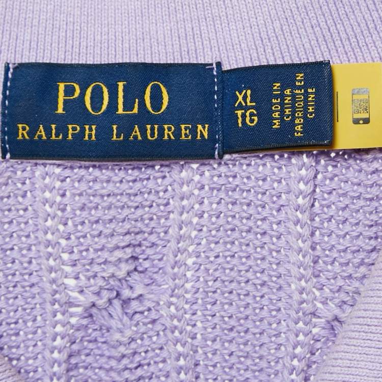 Pre Owned Polo Ralph Lauren Light Purple Cable Knit Polo T-Shirt XL