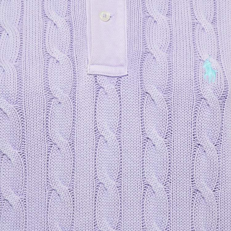 Pre Owned Polo Ralph Lauren Light Purple Cable Knit Polo T-Shirt XL