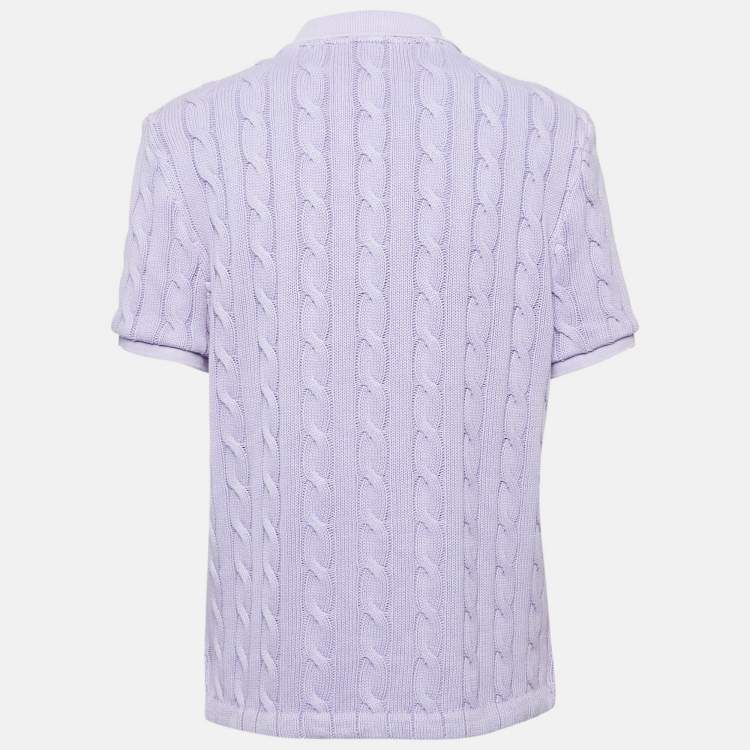 Pre Owned Polo Ralph Lauren Light Purple Cable Knit Polo T-Shirt XL