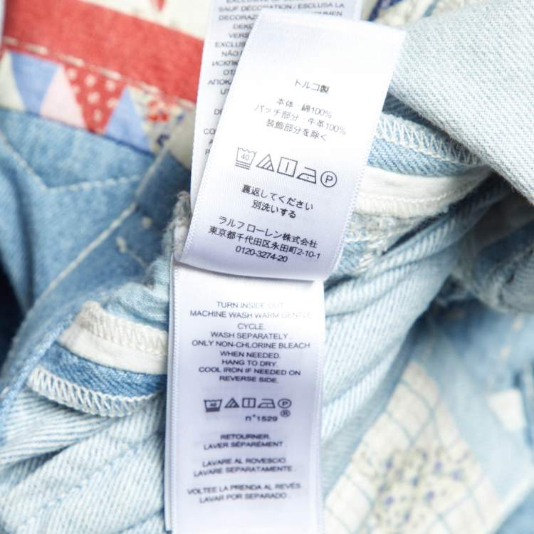 Pre Owned Polo Ralph Lauren Blue Patchwork Denim Trucker Jacket M