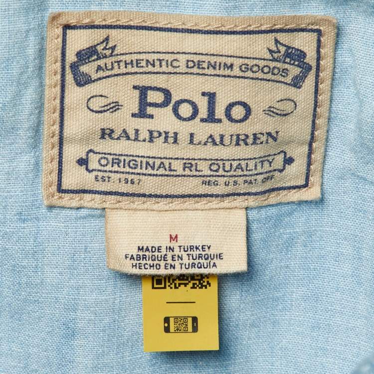 Pre Owned Polo Ralph Lauren Blue Patchwork Denim Trucker Jacket M