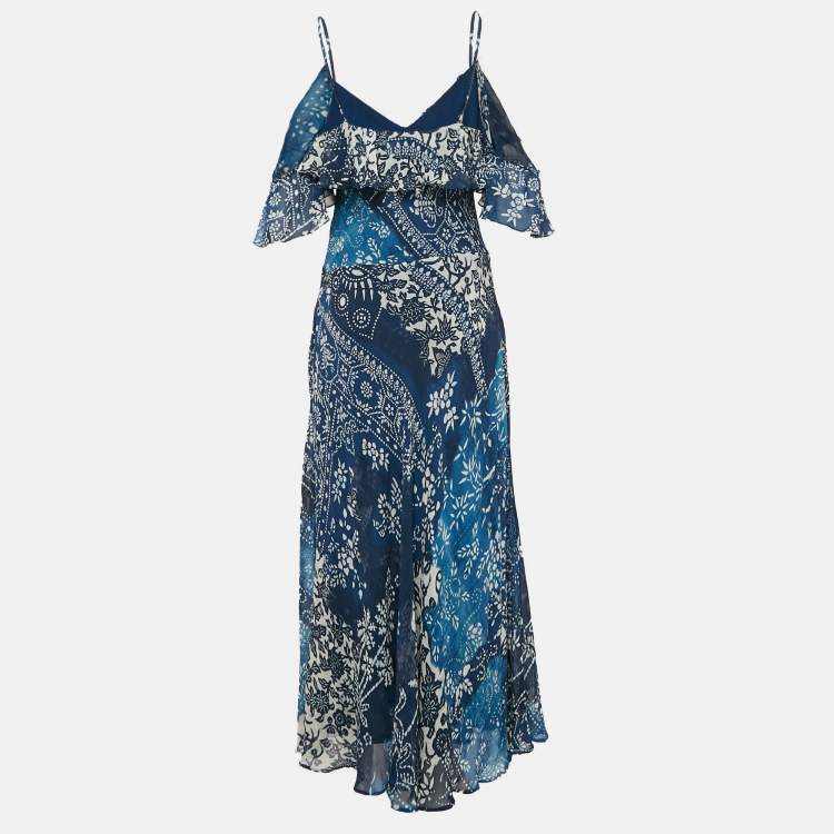 Pre Owned Polo Ralph Lauren Blue Printed Maxi Dress S