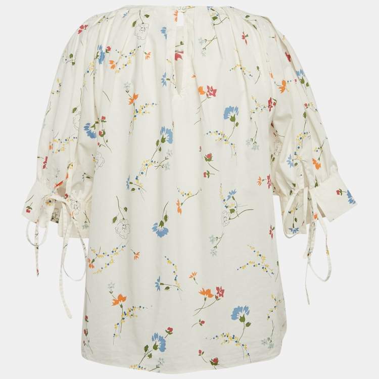 Pre Owned Polo Ralph Lauren White Floral Print Cotton Top M