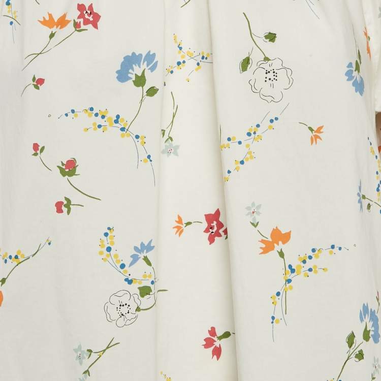 Pre Owned Polo Ralph Lauren White Floral Print Cotton Top M