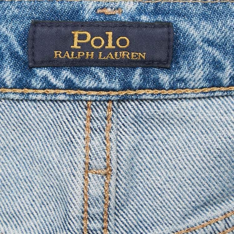 مملوكة مسبقًا Polo Ralph Lauren Blue Patchwork Denim Boyfriend Jeans L Waist 36"