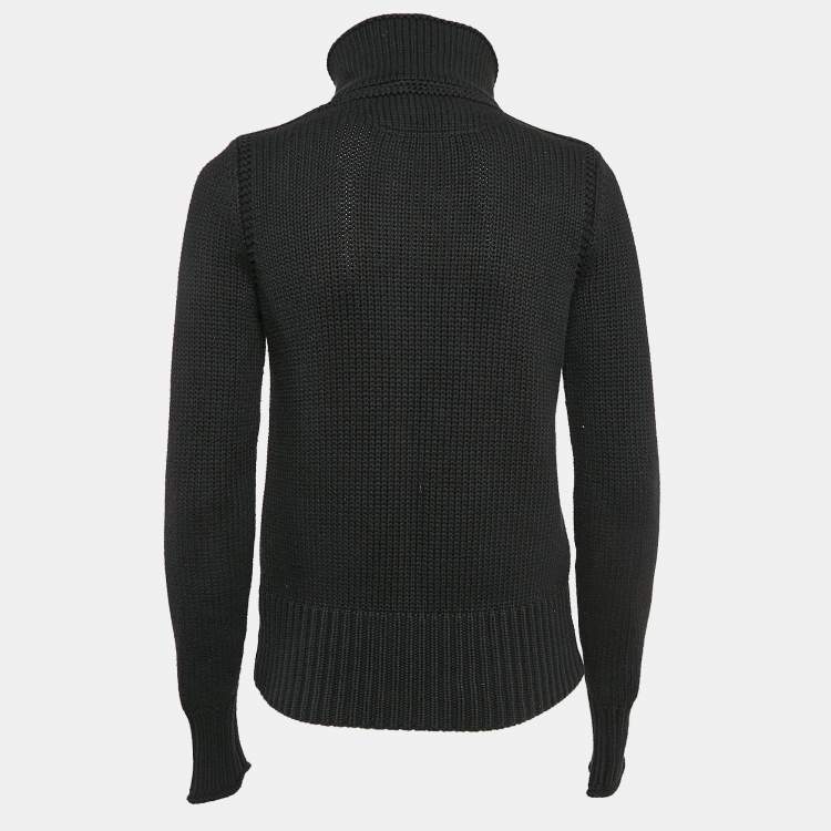 Pre Owned Polo Ralph Lauren Black Cotton Logo Applique Zip-Up Cardigan S