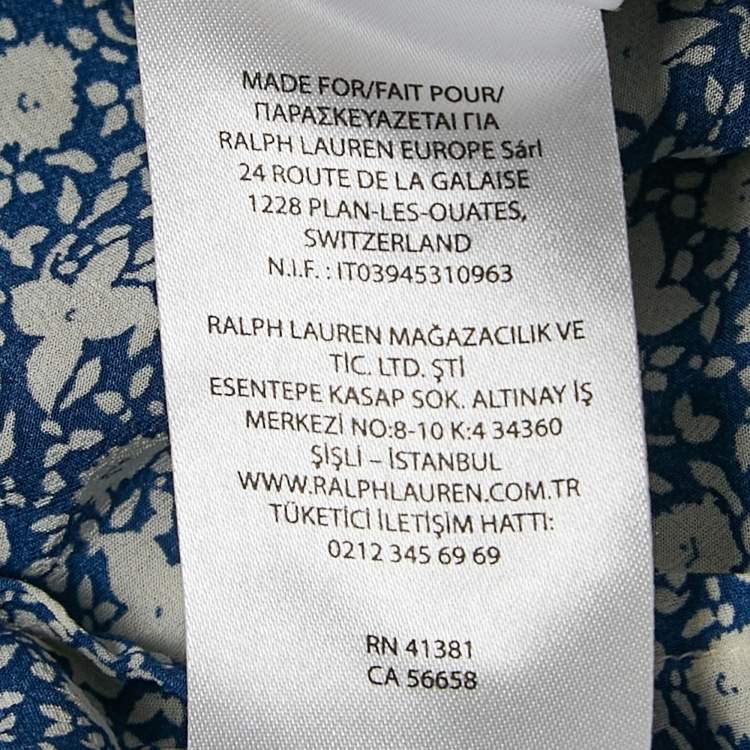 Pre Owned Polo Ralph Lauren Blue Floral Crepe Smocked Blouse M