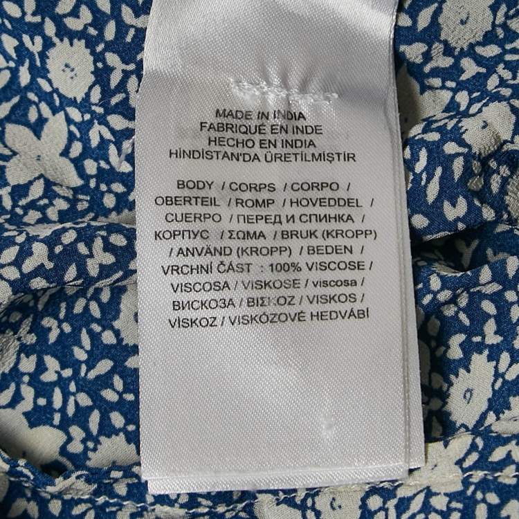 Pre Owned Polo Ralph Lauren Blue Floral Crepe Smocked Blouse M