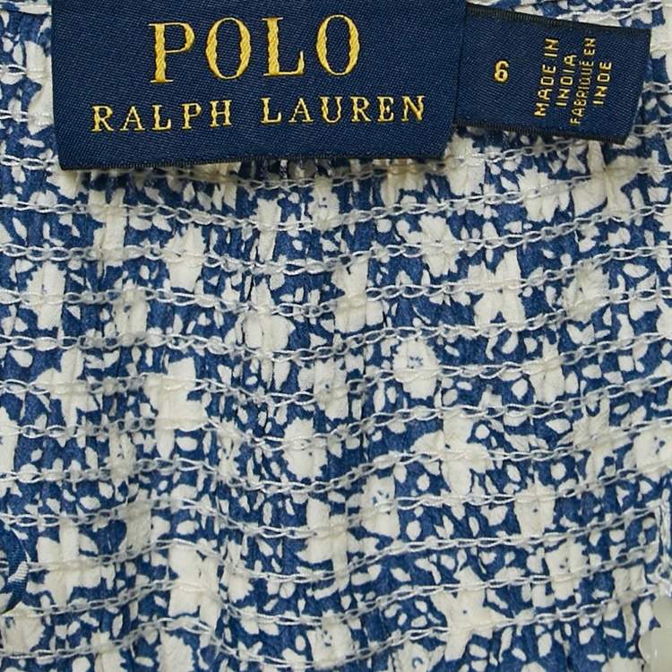 Pre Owned Polo Ralph Lauren Blue Floral Crepe Smocked Blouse M