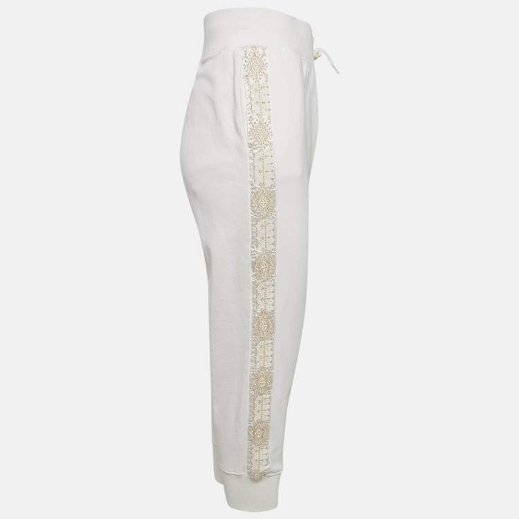 Pre Owned Polo Ralph Lauren White Cotton Embellished Trim Trackpants XL