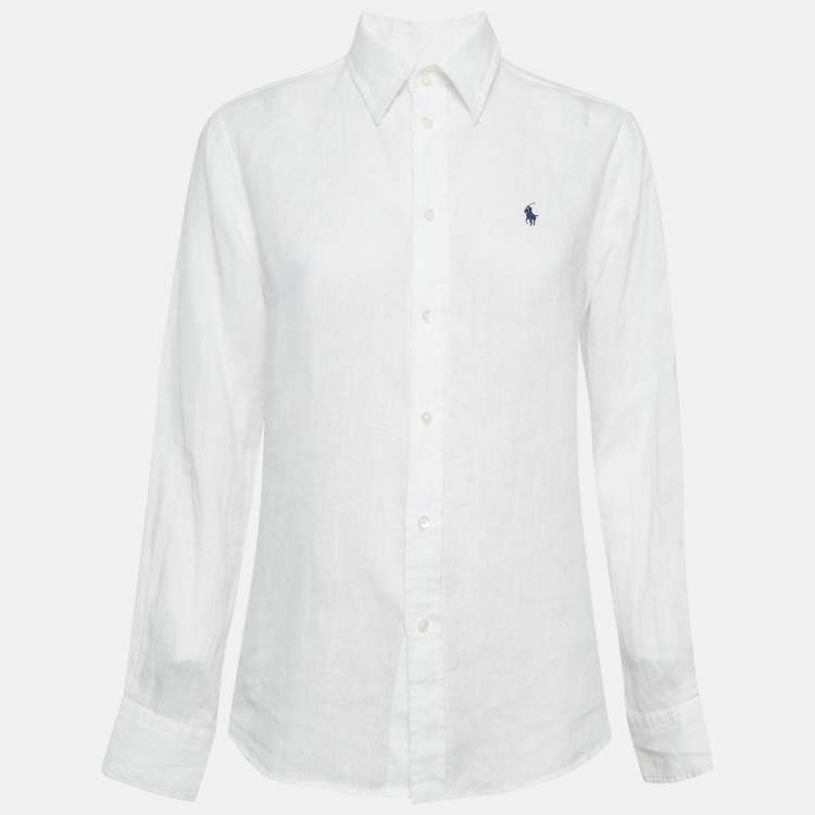 Pre Owned Polo Ralph Lauren White Linen Relaxed Fit Shirt S