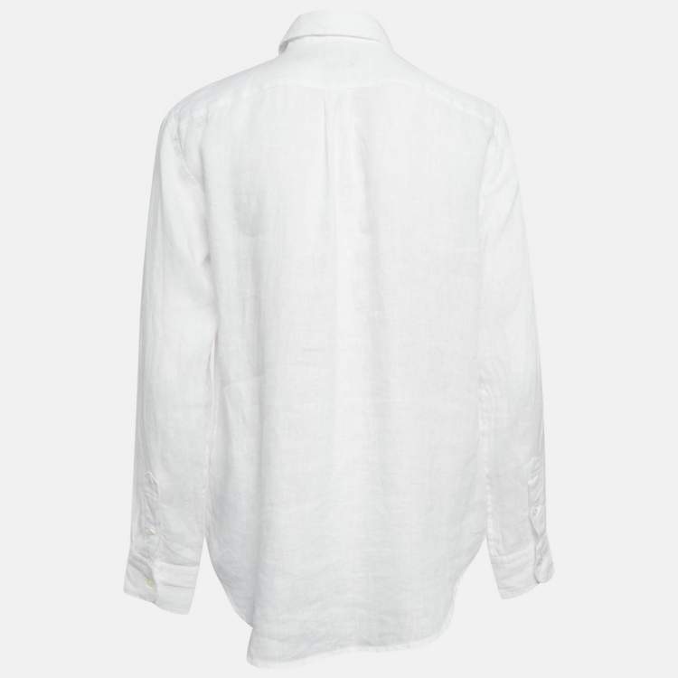 Pre Owned Polo Ralph Lauren White Linen Relaxed Fit Shirt S