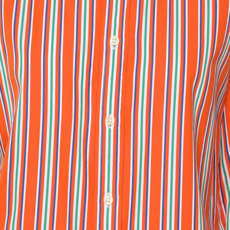 Pre Owned Polo Ralph Lauren Orange Stripe Cotton Long Sleeve Shirt L