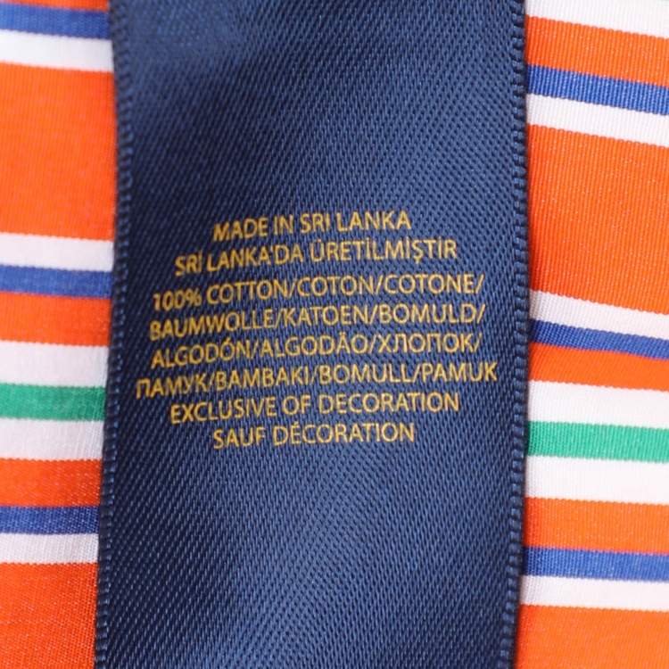 Pre Owned Polo Ralph Lauren Orange Stripe Cotton Long Sleeve Shirt L
