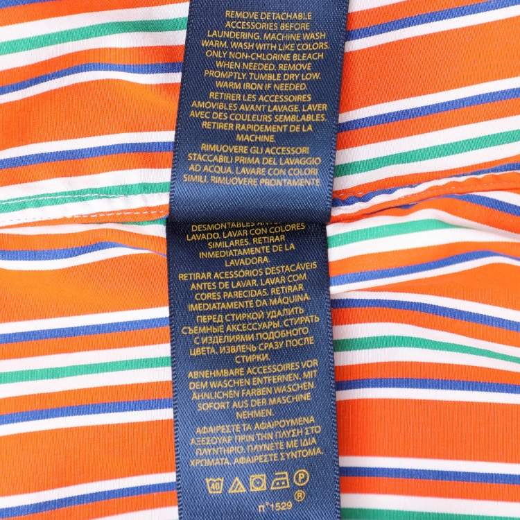 Pre Owned Polo Ralph Lauren Orange Stripe Cotton Long Sleeve Shirt L