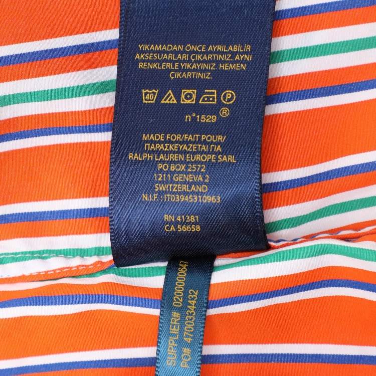 Pre Owned Polo Ralph Lauren Orange Stripe Cotton Long Sleeve Shirt L