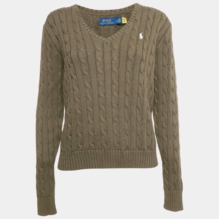 Pre Owned Polo Ralph Lauren Cotton Cable Knit Full Sleeve Sweater L