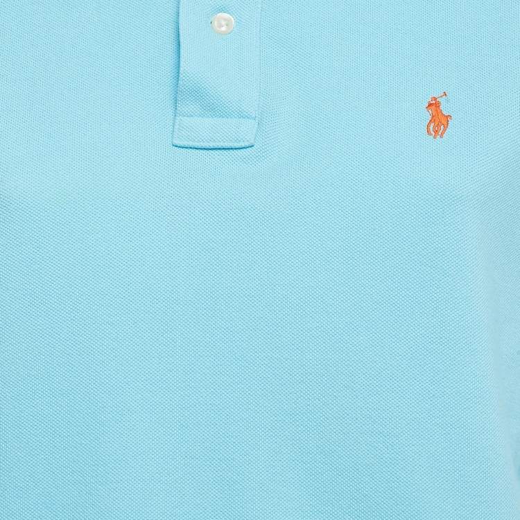 Pre Owned Polo Ralph Lauren Blue Logo Embroidered Cotton Polo T-Shirt XL