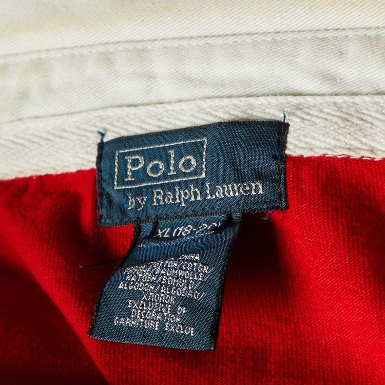 Pre Owned Polo Ralph Lauren Red/Navy Blue Cotton Polo T-Shirt XL