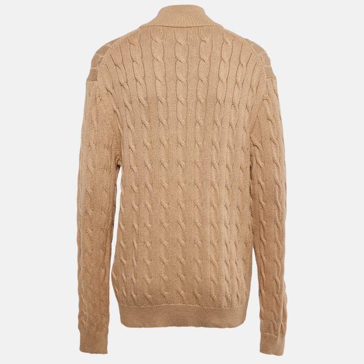 مملوكة مسبقًا Polo Ralph Lauren Beige Cable Knit High Neck Sweater L