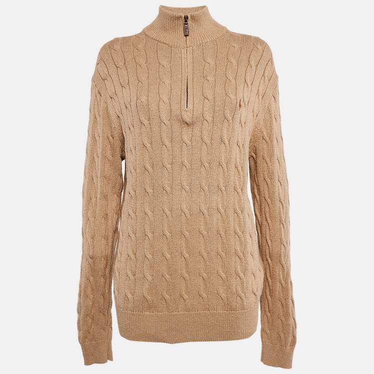 مملوكة مسبقًا Polo Ralph Lauren Beige Cable Knit High Neck Sweater L