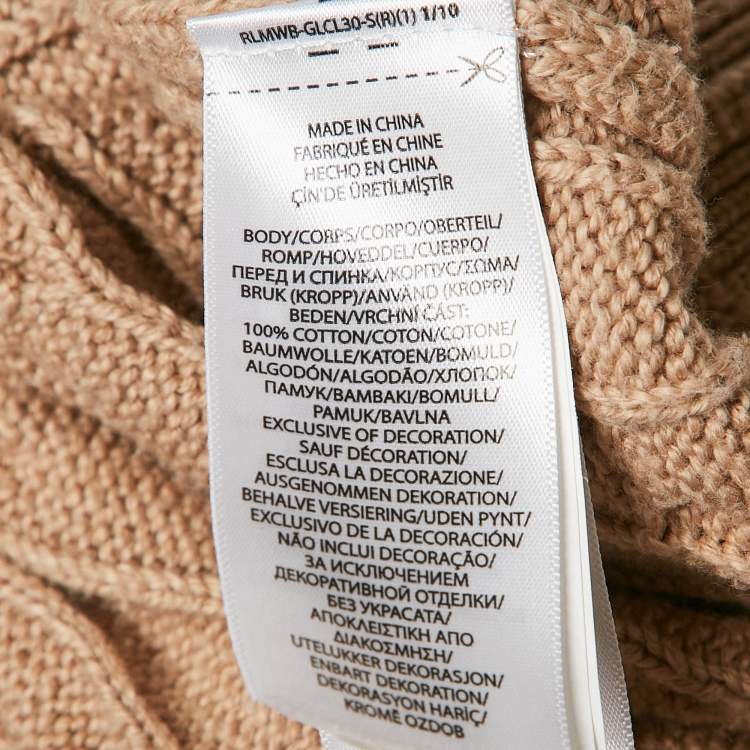 مملوكة مسبقًا Polo Ralph Lauren Beige Cable Knit High Neck Sweater L