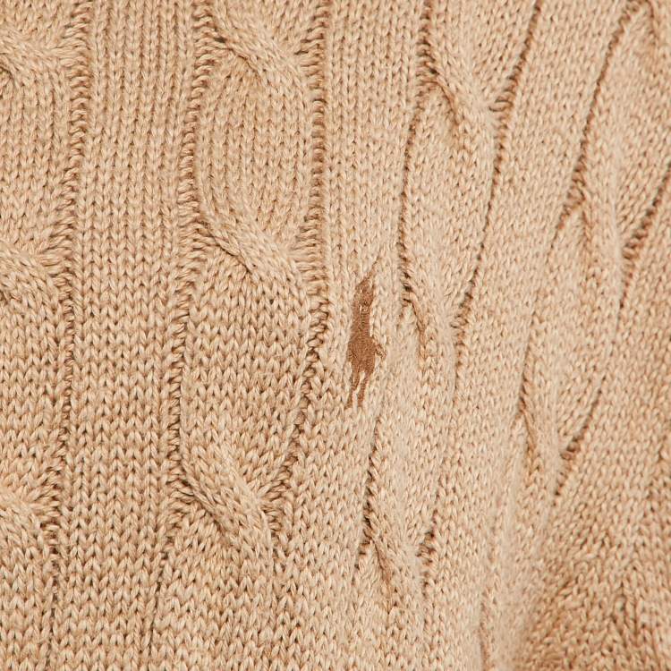 مملوكة مسبقًا Polo Ralph Lauren Beige Cable Knit High Neck Sweater L