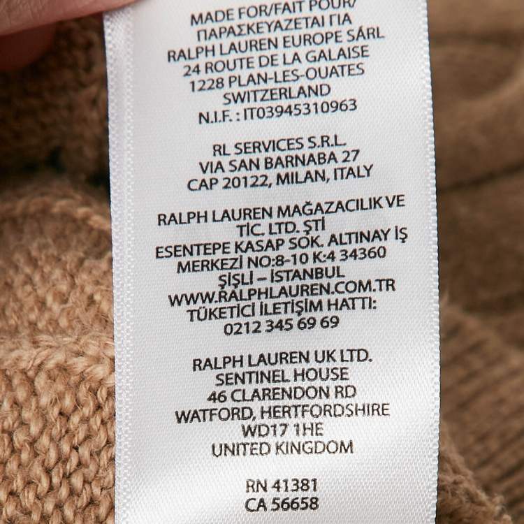 مملوكة مسبقًا Polo Ralph Lauren Beige Cable Knit High Neck Sweater L
