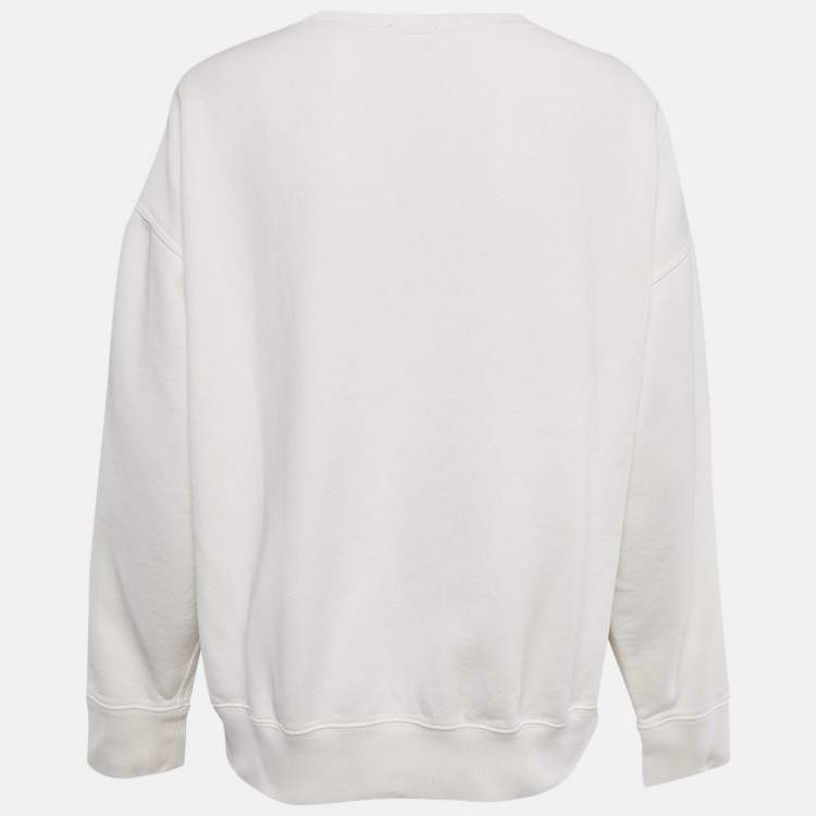 Pre Owned Polo Ralph Lauren White Logo Print Cotton Crew Neck Sweatshirt XL