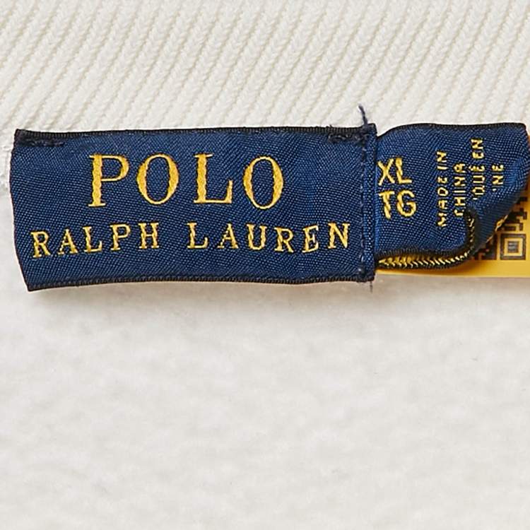 Pre Owned Polo Ralph Lauren White Logo Print Cotton Crew Neck Sweatshirt XL