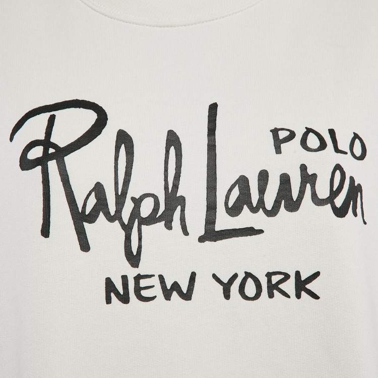 Pre Owned Polo Ralph Lauren White Logo Print Cotton Crew Neck Sweatshirt XL