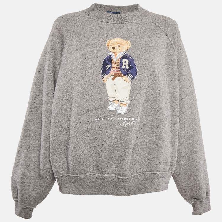 Pre Owned Polo Ralph Lauren Grey Polo Bear Print Cotton Sweatshirt L