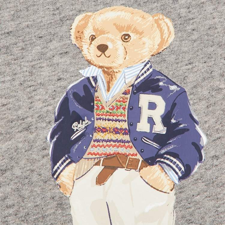 Pre Owned Polo Ralph Lauren Grey Polo Bear Print Cotton Sweatshirt L