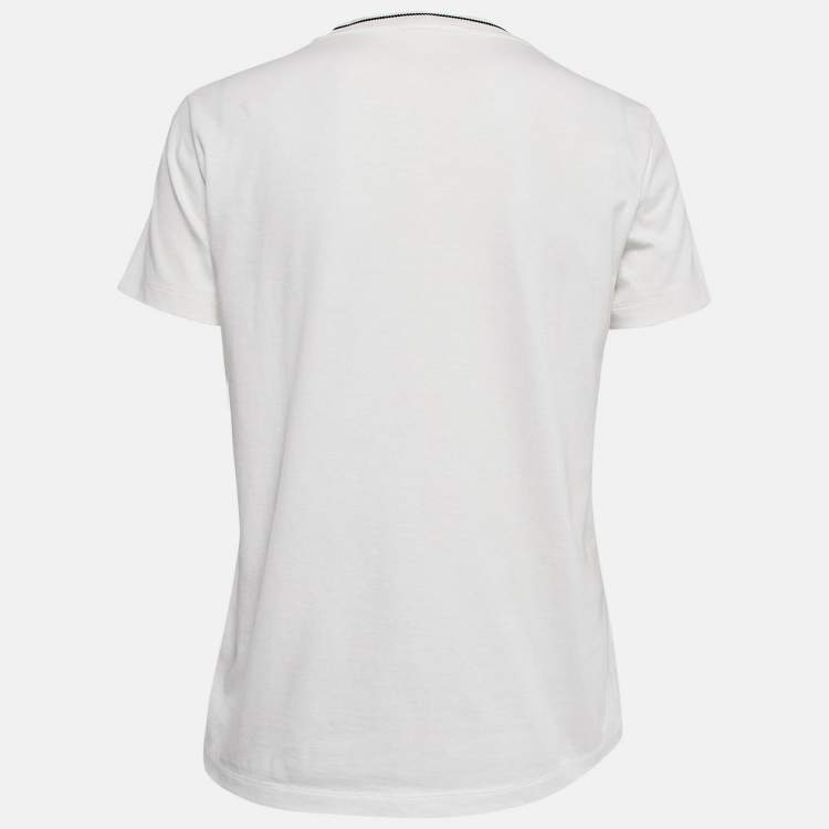 Pre Owned Miu Miu White Embellished Cotton Crew Neck T-Shirt M