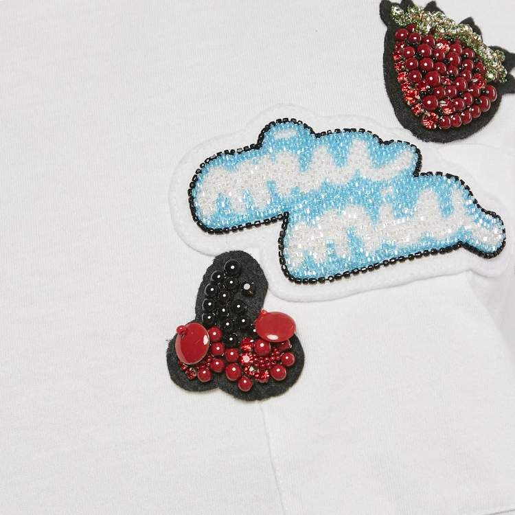 Pre Owned Miu Miu White Embellished Cotton Crew Neck T-Shirt M