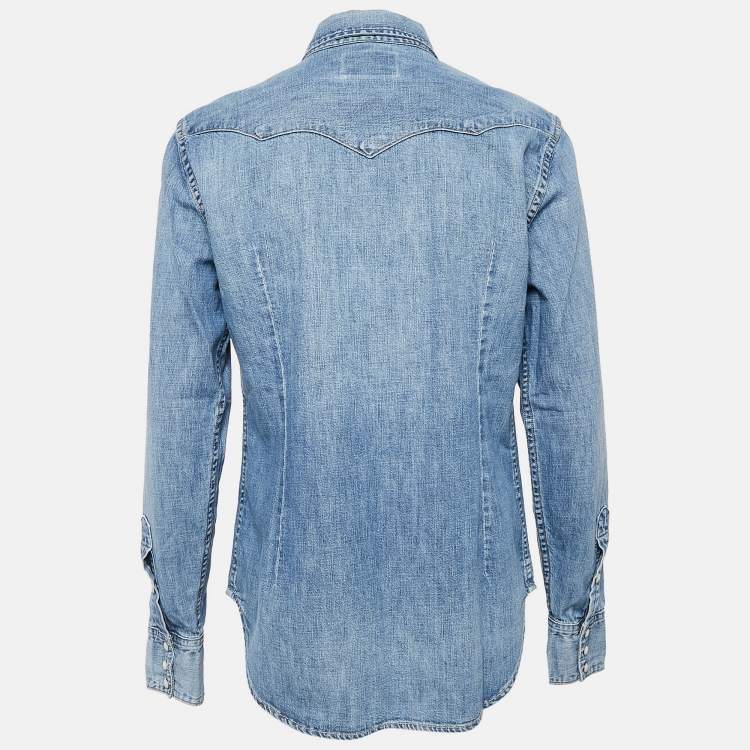 Pre Owned Polo Ralph Lauren Blue Denim Button Front Shirt M