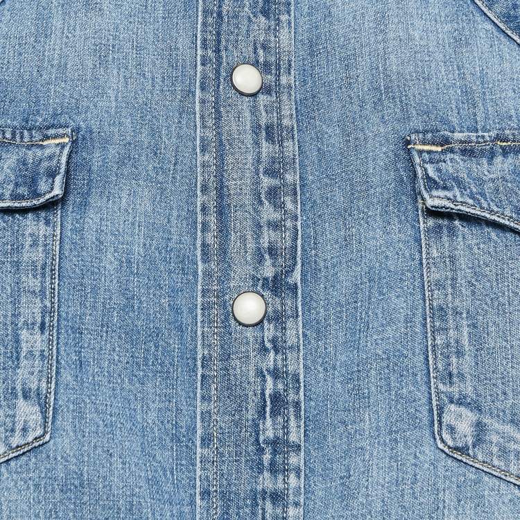 Pre Owned Polo Ralph Lauren Blue Denim Button Front Shirt M
