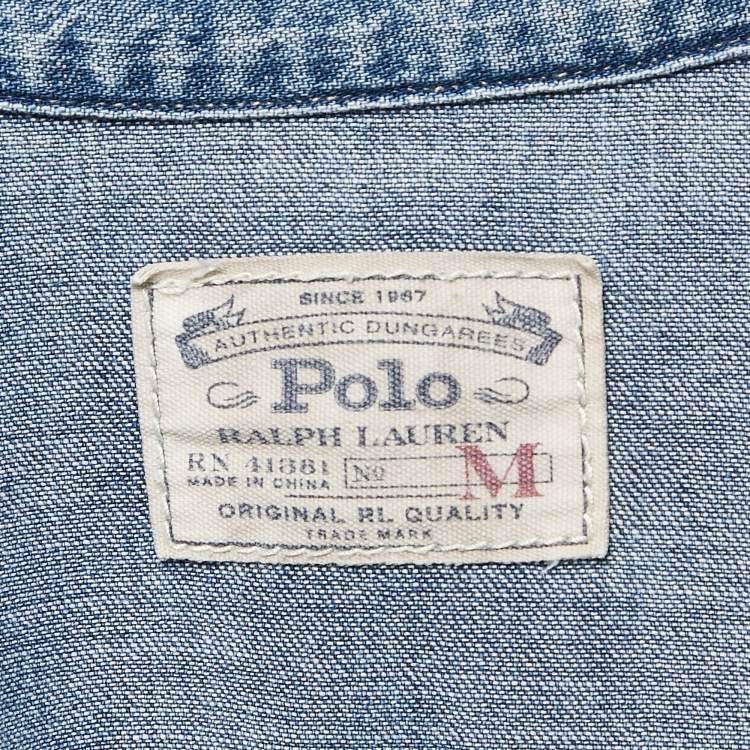 Pre Owned Polo Ralph Lauren Blue Denim Button Front Shirt M