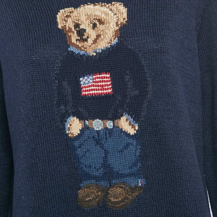 Pre Owned Polo Ralph Lauren Blue Bear Intarsia Cotton Knit Sweater L 