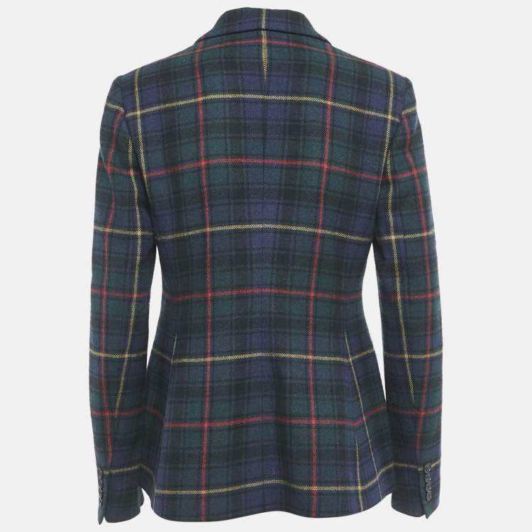 Pre Owned Polo Ralph Lauren Navy Blue Checks Wool Single Breasted Blazer XS