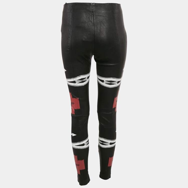 Pre Owned Polo Ralph Lauren Black Printed Leather Pants S