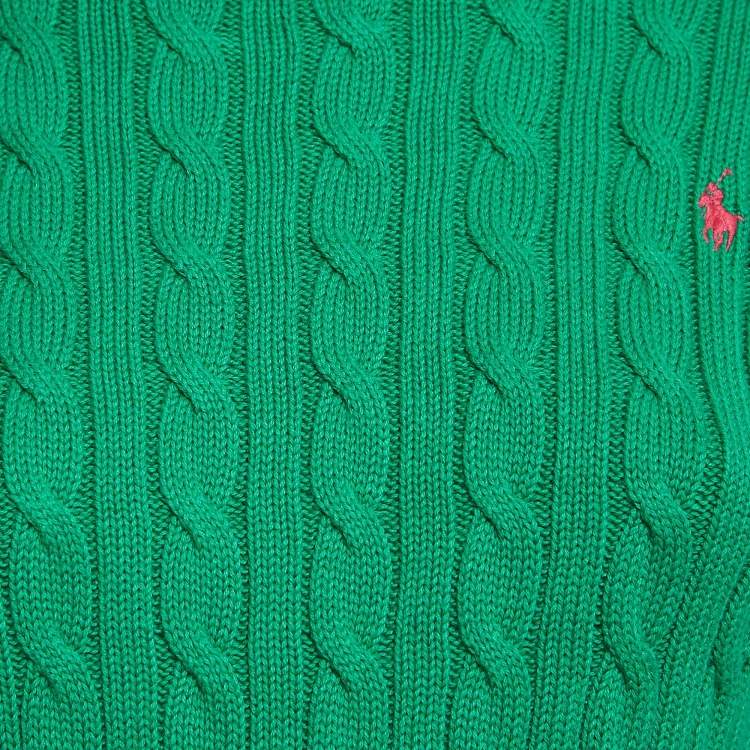 Pre Owned Polo Ralph Lauren Green Cable Knit Long Sleeves Sweater XL