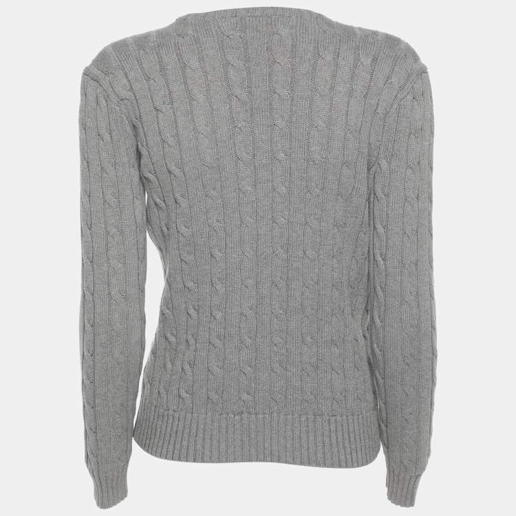 Pre Owned Polo Ralph Lauren Grey Cotton Knit Full Sleeve Sweater S