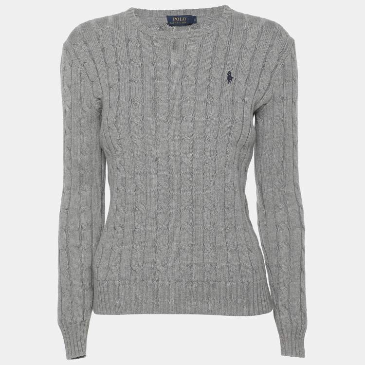 Pre Owned Polo Ralph Lauren Grey Cotton Knit Full Sleeve Sweater S