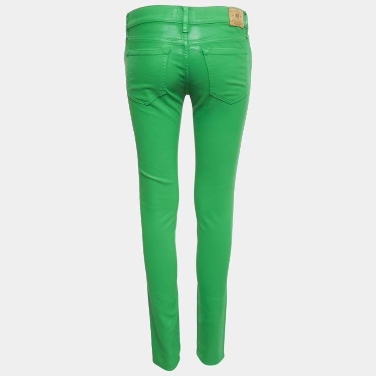 مملوكة مسبقًا Polo Ralph Lauren Green Coated Denim Skinny Fit Jeans S Waist 27"